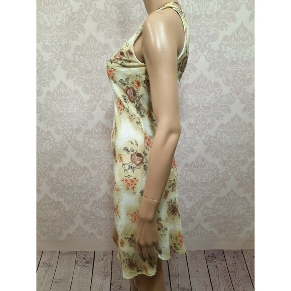 Vintage 90s Floral Dress Size S Sleeveless Crinkle Fabric Beige Brown Above Knee - Picture 5 of 11